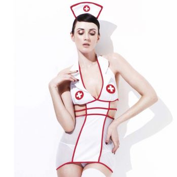 Krankenschwester Dessous Kleid - Weiß/Rot